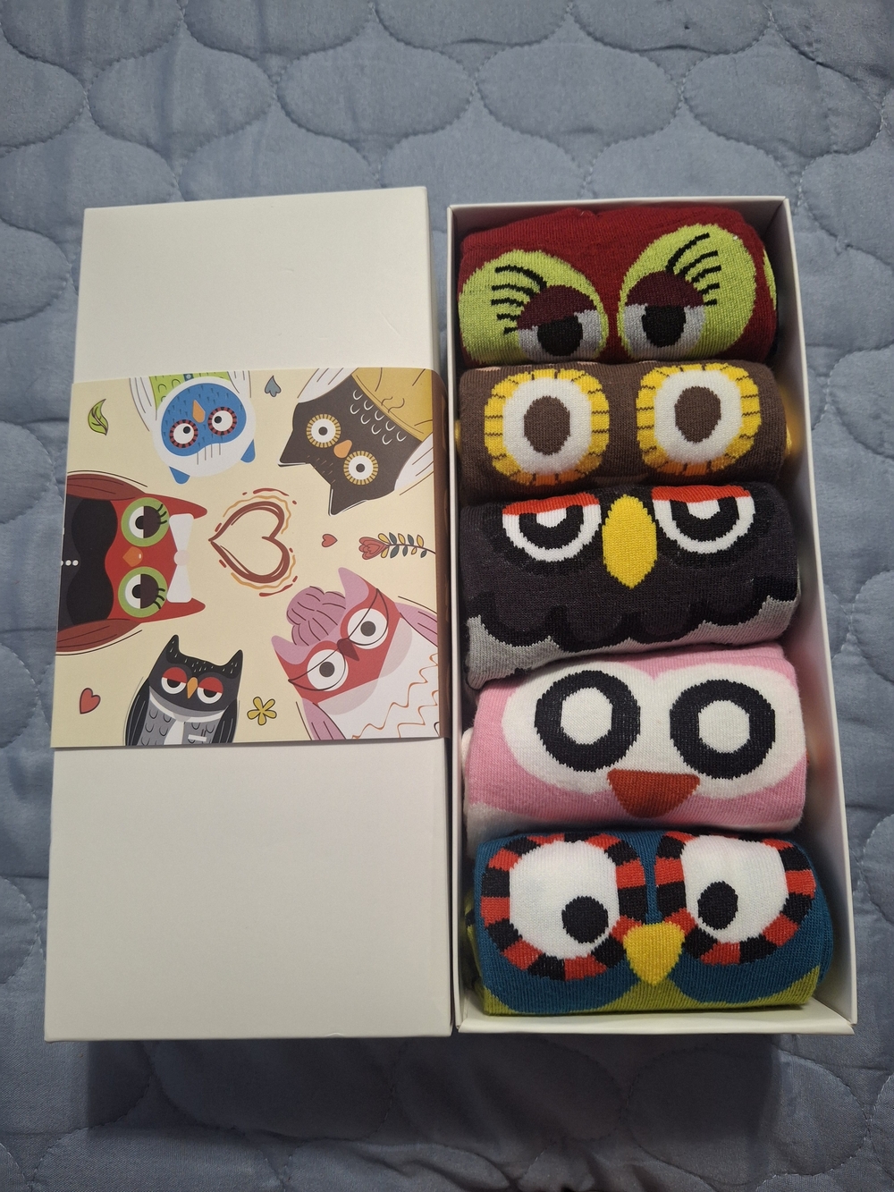 Colorful Owl Crew Socks - 5-Pack (Mixed Colors)